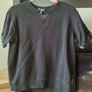 Vince Short Sleeve Sweatshirt w/Leather Accents